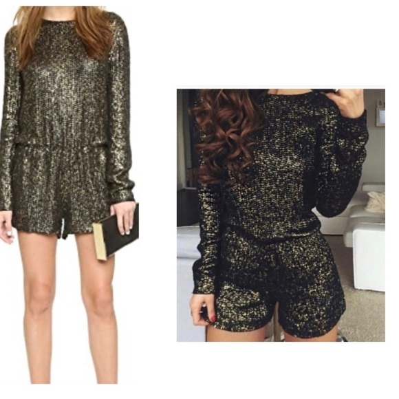 ZARA evening collection gold black metallic sequin long sleeve romper Sz XS - Picture 4 of 15